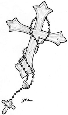 a drawing of a cross with beads on it