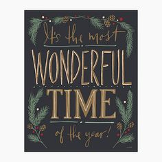 a black and gold christmas card with the words wonderful time of the year on it