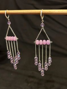 These are beautiful handmade semi precious gemstone angelite and crystal sterling silver chandelier earrings.  Closing with sterling silver lever. Earrings total measurement is 4 1/2 inches including sterling silver lever back earring wire. Pretty Jewellery Earrings, Wire Jewelry Diy Tutorial, Tier Earrings, Diy Earrings Dangle, Chain Chandelier, Violet Crystal, Keychain Designs, Diy Earrings Easy, Wire Jewelry Rings