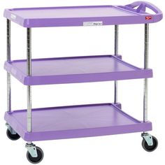 three tier purple plastic utility cart with wheels