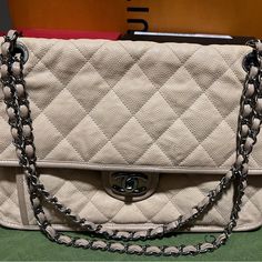 With Receipt And Box Normal Wear And Distress On Bottom, See Photo Light Beige/Pink Beige Double Flap Bag With Detachable Strap, Beige Double Flap Shoulder Bag For Travel, Pink Chanel Flap, Chanel Pink, Photo Light, Pink Chanel, Photo Lighting, Chanel Bags, Flap Bag