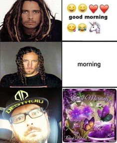 four different pictures with the words good morning on them