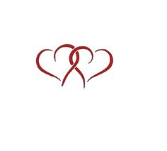 two heart shaped red ribbons on a white background