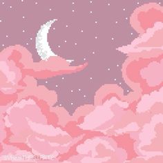 the moon is in the sky with pink clouds