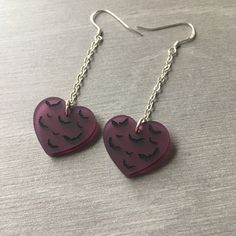 When you are spooky AF, but also want to rock delicate, dainty earrings. Also, bats!! On sterling silver hooks, so perfect for sensitive ears. 1.75in long 0.75in wide Heart-shaped Halloween Party Earrings, Halloween Party Heart-shaped Earrings, Gothic Dangle Heart Earrings For Gift, Bat Earrings, Jewelry Tools, Hallows Eve, Dainty Earrings, Earrings Photo, Sensitive Ears