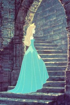 there is a princess standing at the top of some stairs