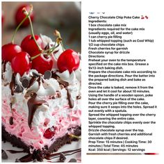 a piece of cake with cherries and whipped cream on top is featured in the recipe