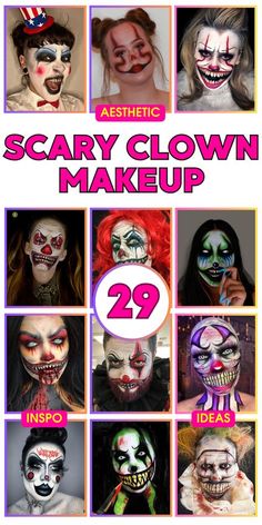 Halloween Looks For Women, Clown Makeup Simple, Makeup Ideas Colorful, Clown Makeup Ideas, Scary Face Paint, Easy Clown Makeup, Clown Makeup Tutorial, Scary Clown Face, Creepy Clown Makeup