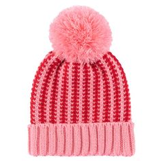 Shiraleah red and pink acrylic hat with pink puff and oversized pink pom pom. Beanie With Pom Pom, Fur Pom Pom Beanie, Beanie With Pom, Red Beanie, Pink Lemon, Winter Knit Hats, Pink Crochet, Faux Fur Pom Pom, Red Hat