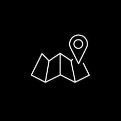 a black and white map icon with a pin