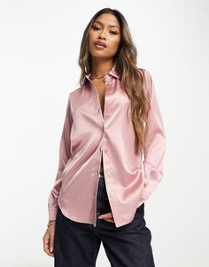 Tops by ASOS DESIGN Add-to-bag material Spread collar Button placket Long sleeves Regular fit Tulle Skirts, Satin Roses, Satin Shirt, Winter Accessories, Body Fit, Trending Now, Top Trends, Button Placket, Pink Fashion