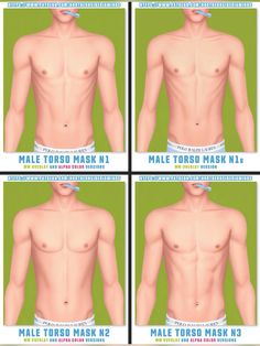 four male torsos are shown with the labels on each chest and one has no shirt