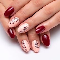 Trendy Burgundy Nails Ideas for 2023 - Nail Designs Journal Short Gel Nails Burgundy, Wine Red Nails Designs Art, Dark Red Nails With Design Burgundy, Dark Rose Nails, Chevron Nail Designs, Hand Painted Nails