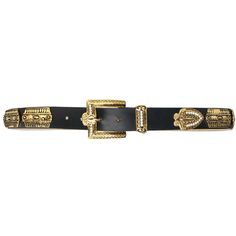 black leather belt with vintage gold hardware and crystal encrusted buckle, loop and tip 1.5" Width Italian leather and Italian vintage hardware Made in theUSA