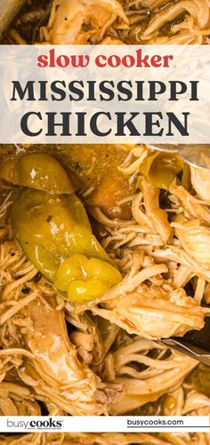 You only need 6 simple ingredients to make this slow cooker Mississippi chicken! And you probably have them all in your pantry.