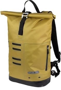 the back pack is yellow with black trims and has two straps on each side