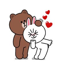 two teddy bears hugging each other with hearts flying around