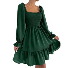 Ekaliy Women's Puff Sleeve Smocked Dress Square Neck A Line Swing Flowy Ruffle Hem Babydoll Mini Dress Product Details Size: X-Large Color: Green Brand: No Brand Mpn: Does Not Apply Upc: Does Not Apply Ean: Does Not Apply * Department : Womens * Date First Available : October 25, 2023 Women's Elegant Square Neck Smocked Waist Aline Dress, Vintage Square Neck, Elastic Waist, Long Puff Sleeves, Ruffle Hem, Casual Style, Suitable For Party Holiday Beach Wedding Guest Homecoming Etc. Hobbs Dresses, Jungle Dress, Dress Square Neck, Geometric Sweater, Babydoll Mini Dress, Aline Dress, Floral Lace Dress, Silk Midi Dress, Mini Sweater Dress