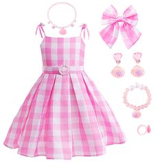 PRICES MAY VARY. 🎀2023 Pink Costume Dress. 🎀lnspired by popular doll movie , wearing a pink gingham dress,a perfect replica of the style of the protagonist in the movie. 🎀Made with soft and breathable fabric, adjustable sling design, with back zippr and movable matching belt, easy to dress, pink and white gingham design looks real like doll dressing, meeting little girls doll princess dream. 🎀Pink Movie Outfits Set is suitable for 2-10 Years Old Toddler, Little Girl. Please refer to the desc Toddler Costumes Girl, Movie Cosplay, Pink Gingham Dress, Girls Doll, Baby Costumes Girl, Costume For Girls, Dress For Kids, Pink Costume, Barbie Costume