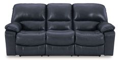 the reclining loveseat is shown in black leather