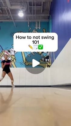 a woman is dancing in front of a wall with cartoon images on it and an ad that says how to not swing 101