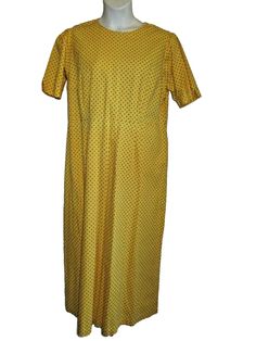 Amish Mennonite Tall Dress Handmade Yellow Size 20 Modest 44" Bust/40"Waist Vintage Short Sleeve Dress With Fitted Bodice For Daywear, Full Length Fitted Retro Dress, Stretch Lined Dress For Daywear, Retro Fitted Full-length Dress, Retro Full-length Fitted Dress, Stretch Daywear Dress With Lining, Fitted Vintage Dress With Short Sleeves For Daywear, Fitted Short-sleeved Vintage Dress For Daywear, Fitted Short Sleeve Vintage Dress For Daywear