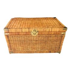 an old wicker box is shown on a white background