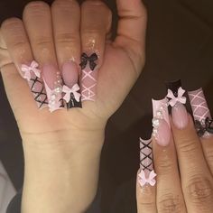 24Pc Press on Nails Long Pink French Fake Nails Press Ons Acrylic Black French Tip Nails Wearable Fake Nail Tips, Square Press On Nails, Brown French, Nails Love, Nail Brown, French Manicure Nails, Nagel Tips, Love Pattern, Fake Nail