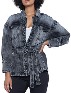 Kick A$$ in our Wash Lab Denim Dojo Jacket. Denim Jacket Style, Billy T, Black Denim Jacket, Puffed Sleeves, Premium Denim, Tie Belt, Black Denim, Clothing Items, Cool Outfits