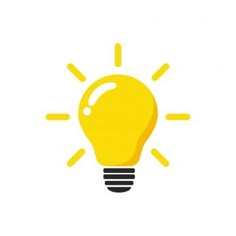 a yellow light bulb with the sun shining in it's center on a white background