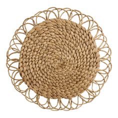 a round woven placemat on a white background