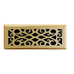 a gold and black metal register cover on a white background, with an intricate design in the center