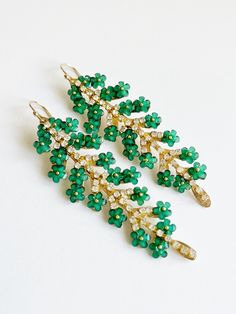 Green Flower Leaf Dangle Statement Earrings What Accessories To Wear, I Can Buy Myself Flowers, Gold Leaf Pendant, Flower Dangle Earrings, Long Gold Earrings, Things To Remember, Statement Accessories, Crystal Dangle Earrings, Glass Flowers