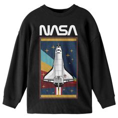 He'll love the cool style of this Boys 8-20 NASA Rocket Launching Long-Sleeve Tee. He'll love the cool style of this Boys 8-20 NASA Rocket Launching Long-Sleeve Tee.  Crewneck Long sleevesFABRIC & CARE Cotton Machine wash Imported Size: X Small. Color: Black. Gender: male. Age Group: kids. Black T-shirt With Character Print For Winter, Casual Long Sleeve Cartoon Print T-shirt, Black Cartoon Print T-shirt For Winter, Black Cartoon Print T-shirt, Oversized Long Sleeve T-shirt With Cartoon Print, Trendy Long Sleeve T-shirt With Cartoon Print, Oversized Black Character Print Tops, Black Tops With Character Print In Oversized Fit, Oversized Black Tops With Character Print