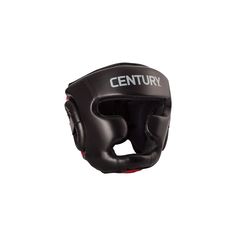 the century headgear is black with white lettering on it and red trimmings