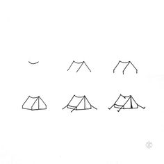 four tents are shown in the snow and one is drawn to look like it's going