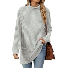 Women Sweaters Casual Turtleneck Long Sleeve Pullover Stylish for Fall And Winter This tunic sweater has comfortable materials and side pocket, It can dressy perfect all-purpose style clothing for your wardrobe. This fall long sleeve top is lightweight and has a comfortable Fabric that is comfortable and wram in cold weather. This woman tunic top is specially designed for you who enjoy the daily life. Product Details Women sweaters fall fashion long sleeve pullover clothing for business, school Fall Tunics With Leggings, Lady Tops, Sweaters Fall, Casual Turtleneck, Pocket Tunic, Wear With Leggings, Tunic Tops Casual, Trendy Sweaters, Ladies Turtleneck Sweaters