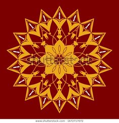 an abstract golden flower design on red background