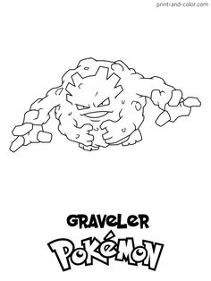 the pokemon coloring page is shown in black and white, with text that reads graveller pokemon