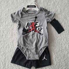 Nike Jordan Baby Onsie/Short Set Baby Sz 6 Months Colors: Gray/Black/White/Red Onsie With Snap Closure Shorts With Elastic Waste And Jumpman Logo Nwt