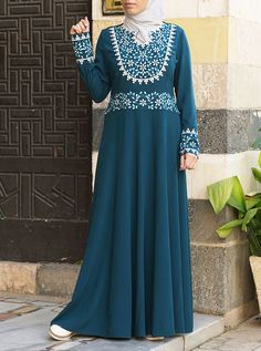 Jamilah Embroidered Abaya Gown Green Long Sleeve Dress With Embroidered Neckline, Long Sleeve Dabka Gown For Eid, Anarkali Dress With Embroidered Border And Long Sleeves, Long Sleeve Anarkali Dress With Embroidered Border, Green Embroidered Long Sleeve Dress For Eid, Long Sleeve Embroidered Dress For Eid, Green Long Sleeve Embroidered Dress For Eid, Eid Long Sleeve Embroidered Dress, Eid Embroidered Long Sleeve Dress