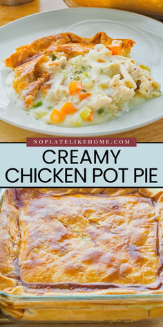 Creamy Chicken Pot Pie is the perfect main course idea! This comfort food recipe is an all time favorite with meat, veggies, dairy, and carbs. With an easy homemade sauce, it’s a meal in one that your family will absolutely enjoy. Cook up some joy today! Meal With Rotisserie Chicken, Casserole With Biscuits, Easy Chicken Pot Pie Recipe, Creamy Chicken Pot Pie, Pot Pie Casserole, Chicken Pot Pie Filling, Chicken Pot Pie Casserole, Comfort Food Chicken, Pot Pie Filling