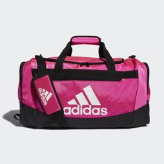 adidas Take all your gear to away games or out-of-town competitions in this duffel bag. Put your team name or logo on the ends to let the world know who you play for. Soggy fields or wet gym floors are no problem thanks to a water-resistant base fabric. The only thing left to do is bring home the win. Adidas Duffle Bag, Soccer Bag, New Defender, Adidas Bags, Training Bags, Easy Packing, Gym Flooring, Adidas Shop, Team Name