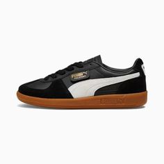 Palermo Leather Women's Sneakers, PUMA Black-Feather Gray-Gum, extralarge Retro Black Sneakers For Sports Events, Black Retro Sneakers For Sports Events, Retro Color Palette, Soccer Stadium, Fenty X Puma, Sneakers Puma, Black Puma, The Terrace, Black Feathers