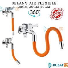 an orange hose attached to a wall mounted faucet with the words sealing air flexible