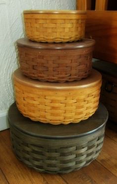 three wicker baskets stacked on top of each other