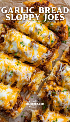 garlic bread sloppy joes with melted cheese on top