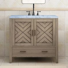 a bathroom vanity with a mirror above it