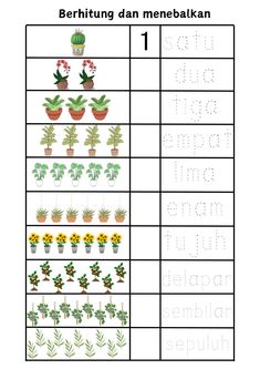 the worksheet for numbers 1 to 10 with plants and flowers on it, including one