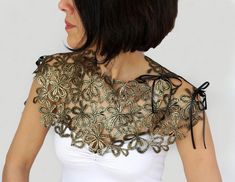 Lace Capelet, Bridal Capelet, Dress Topper, Bronze Wedding, Shoulder Jewelry, Lace Cape, Bridal Shrug, Shoulder Necklace, Grecian Goddess